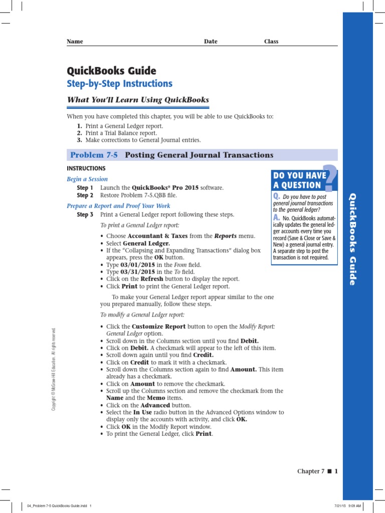 Problem 7-5 QuickBooks Guide PDF | PDF | Accounting | Financial Services