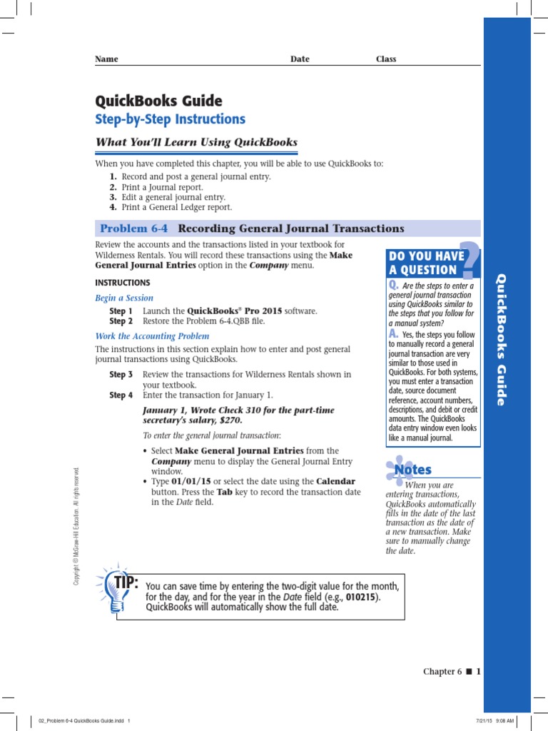 Problem 6-4 QuickBooks Guide PDF | PDF | Accounting | Financial Services