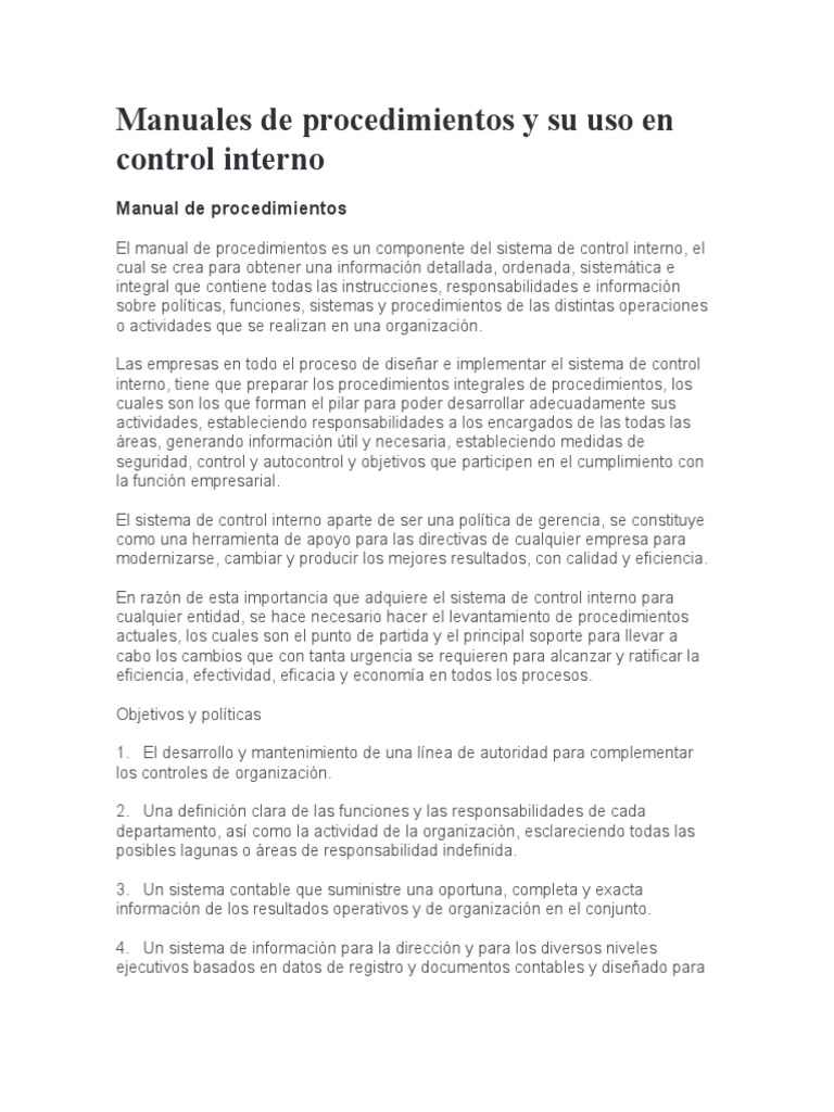 Manuales de Procedimientos y Su Uso en Control Interno | PDF ...