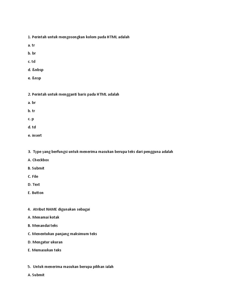Soal dan Jawaban HTML Dasar | PDF