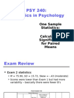 PSY 240: Statistics in Psychology: One Sample Statistics: Calculating Significance For Paired Means