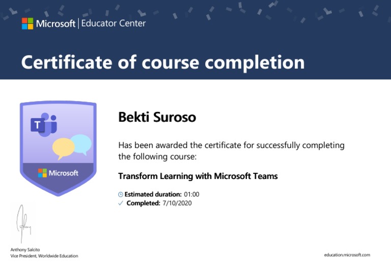 Microsoft Teams Course Completion Certificate | PDF