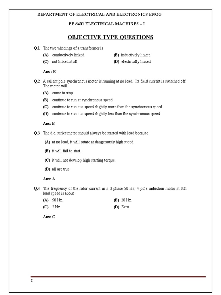 SEM Quiz Question PDF Electric Motor Electrical Equipment