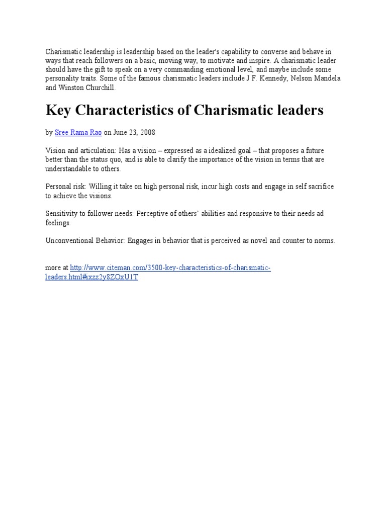 Key Characteristics of Charismatic Leaders | PDF