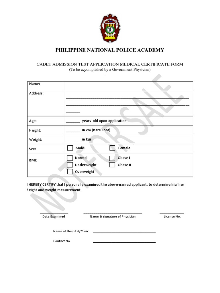 PNP Cadet Medical Certificate Form | PDF | Finance & Money Management