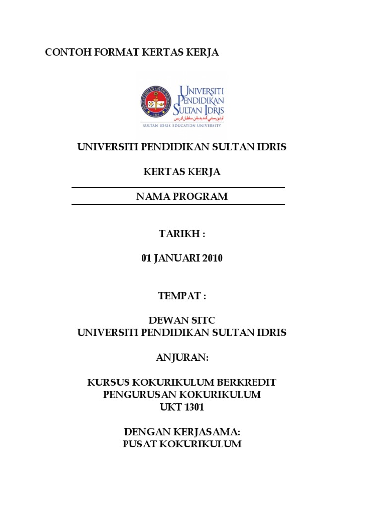 Contoh Format Kertas Kerja