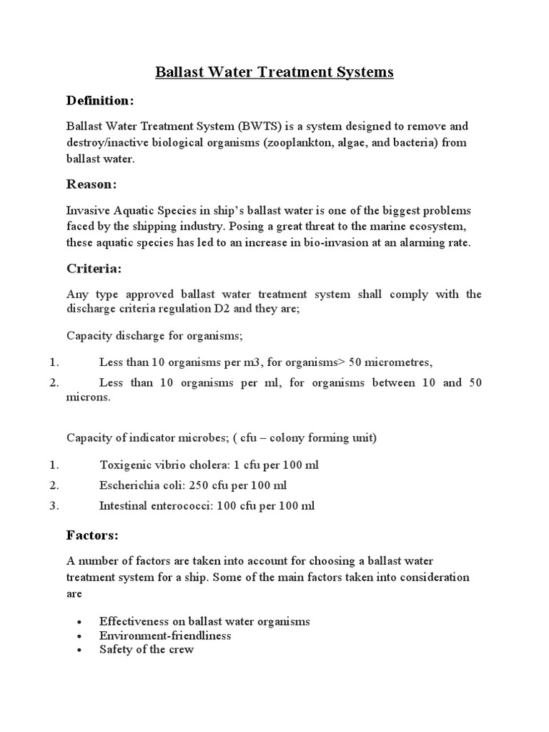 Ballast Water Treatment System PDF Ultraviolet Ozone