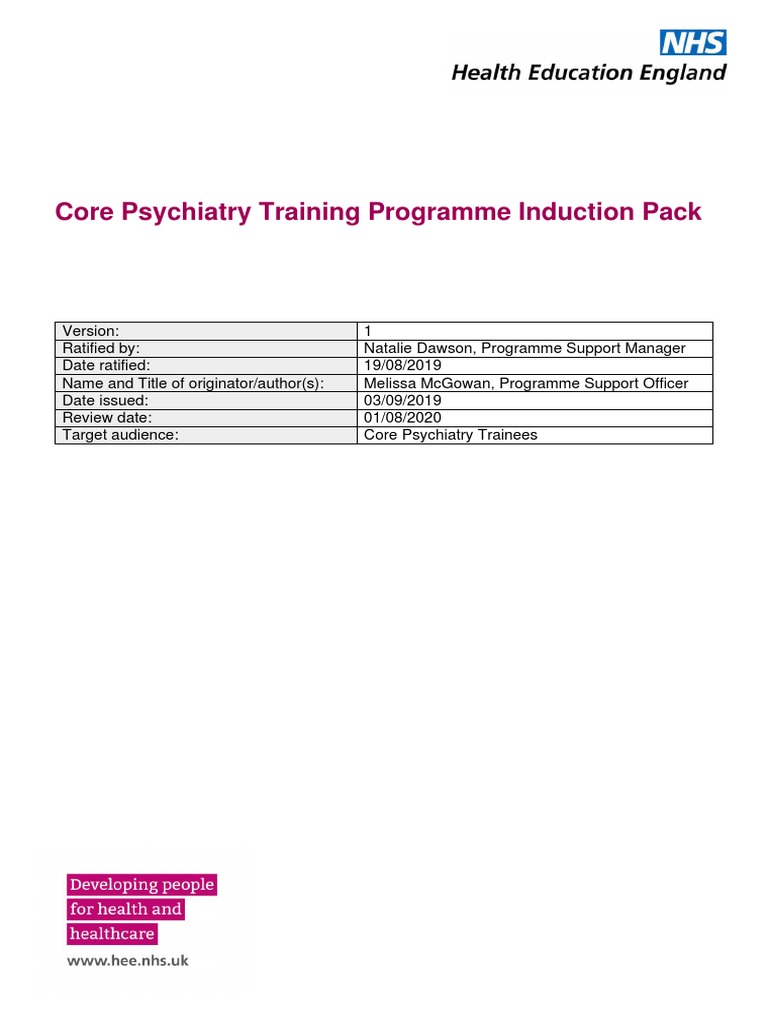 Core Psychiatry Training Programme Induction Pack PDF PDF National