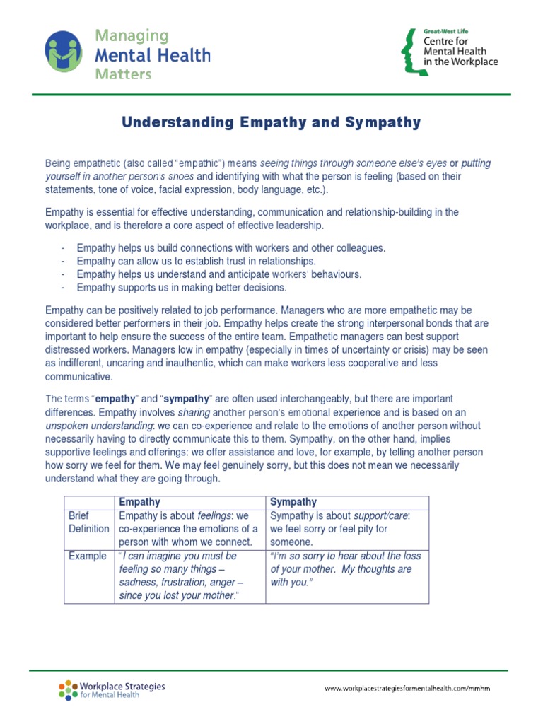Understanding Empathy And Sympathy Pdf Sympathy Empathy