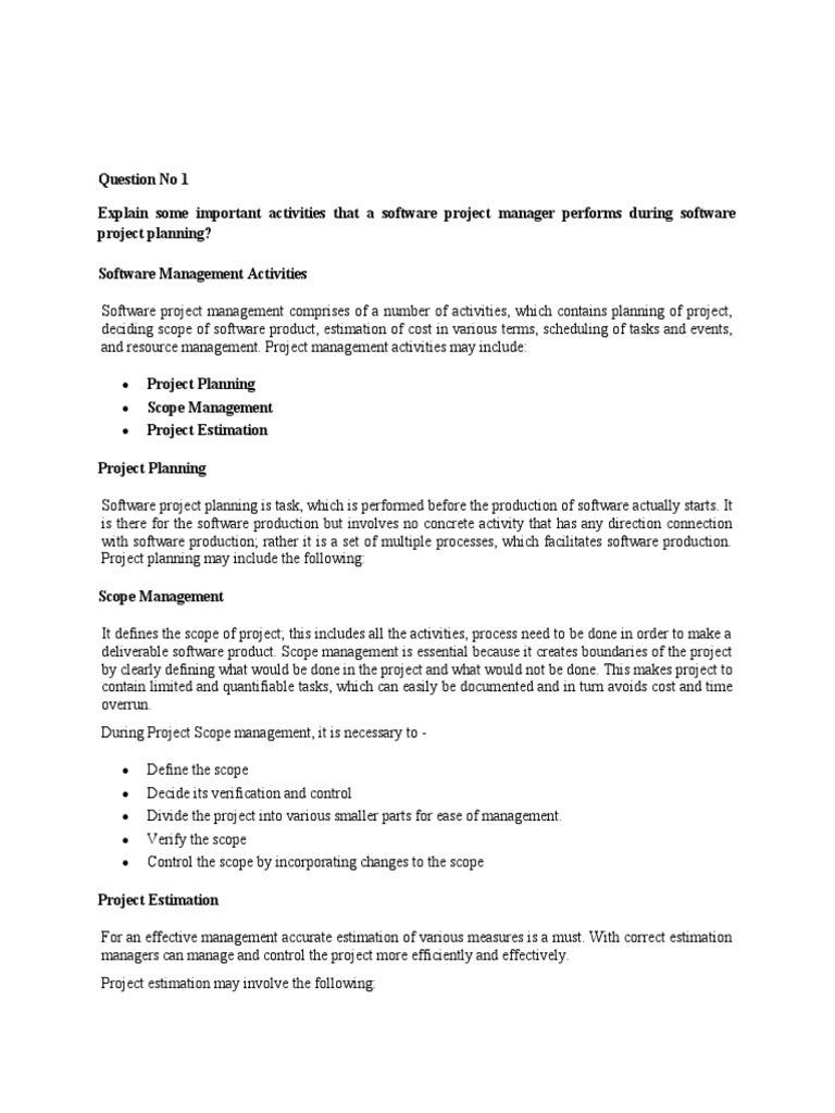 Key Activities in Software Project Management | PDF | Project ...