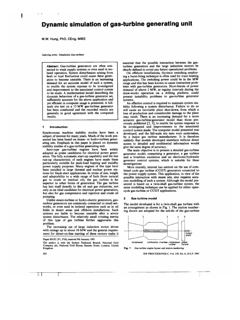 Dynamic Simulation of Gas Turbine Generating Unit | PDF