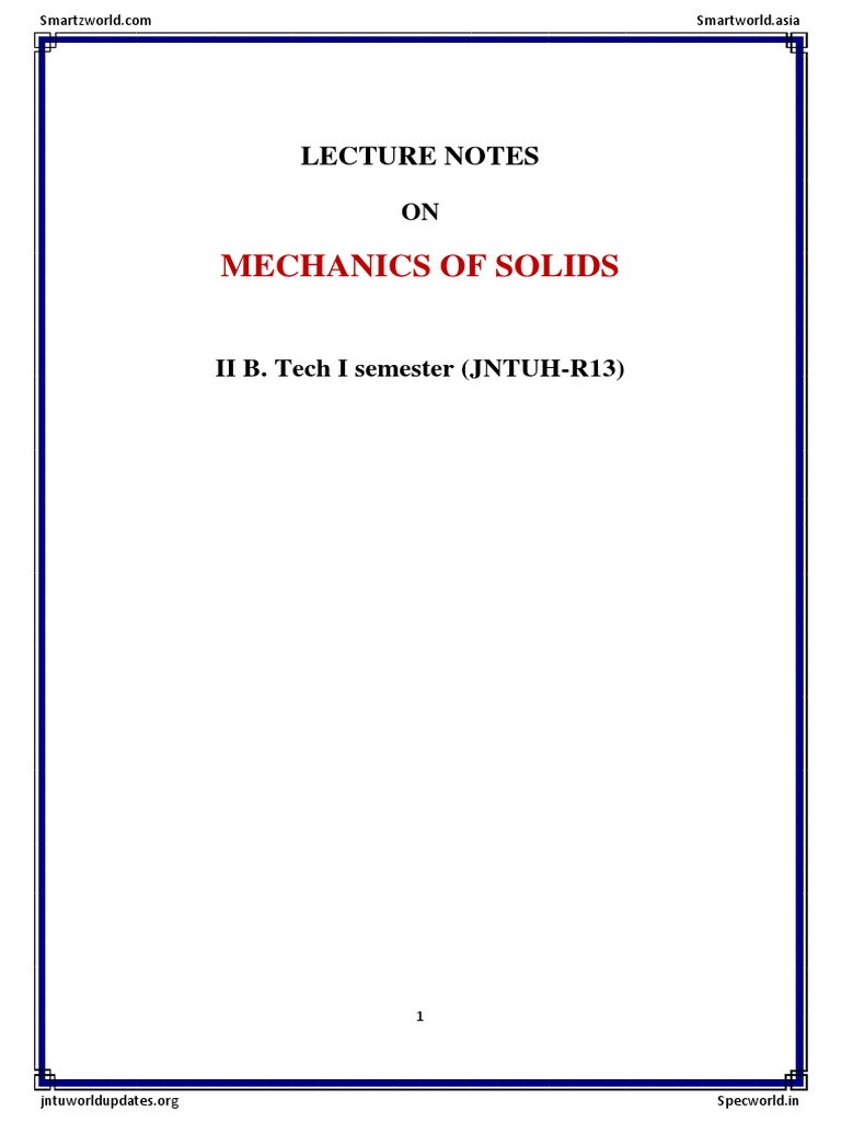Mechanics of Solids Lecture Notes | PDF | Deformation (Engineering ...
