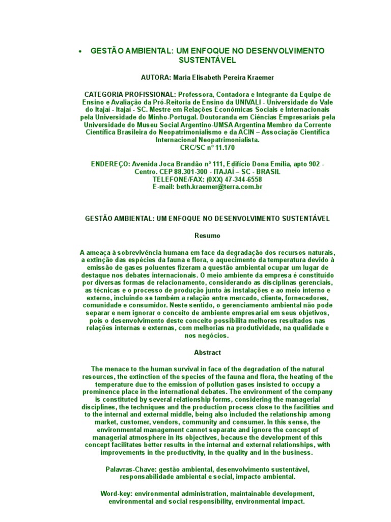 Gestão Ambiental e Desenvolvimento Sustentável | PDF | Sustentabilidade ...