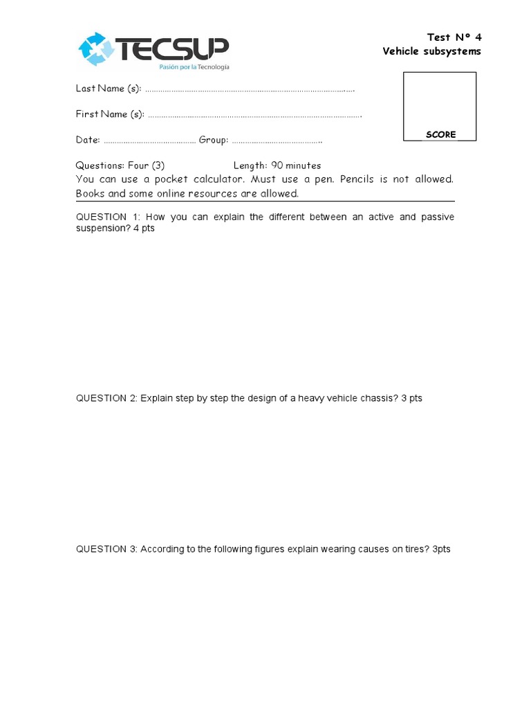 Vehicle Subsystems Test Questions | PDF | Technology & Engineering