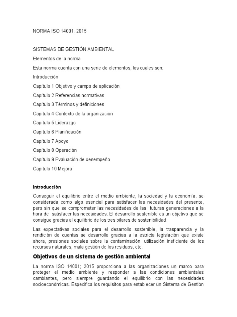 Norma ISO 14001:2015 en Gestión Ambiental | PDF | Entorno natural ...