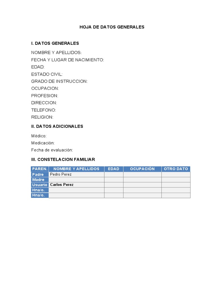 Datos Generales y Familiares del Usuario | PDF