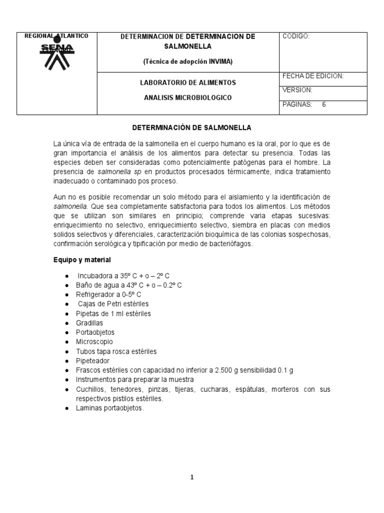 Análisis de Salmonella en Alimentos | PDF | Salmonela | Microbiología
