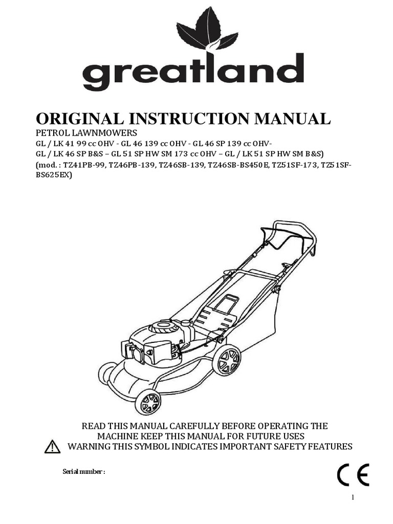 Greatland Petrol Lawnmower Manual | PDF | Lawn Mower | Mower