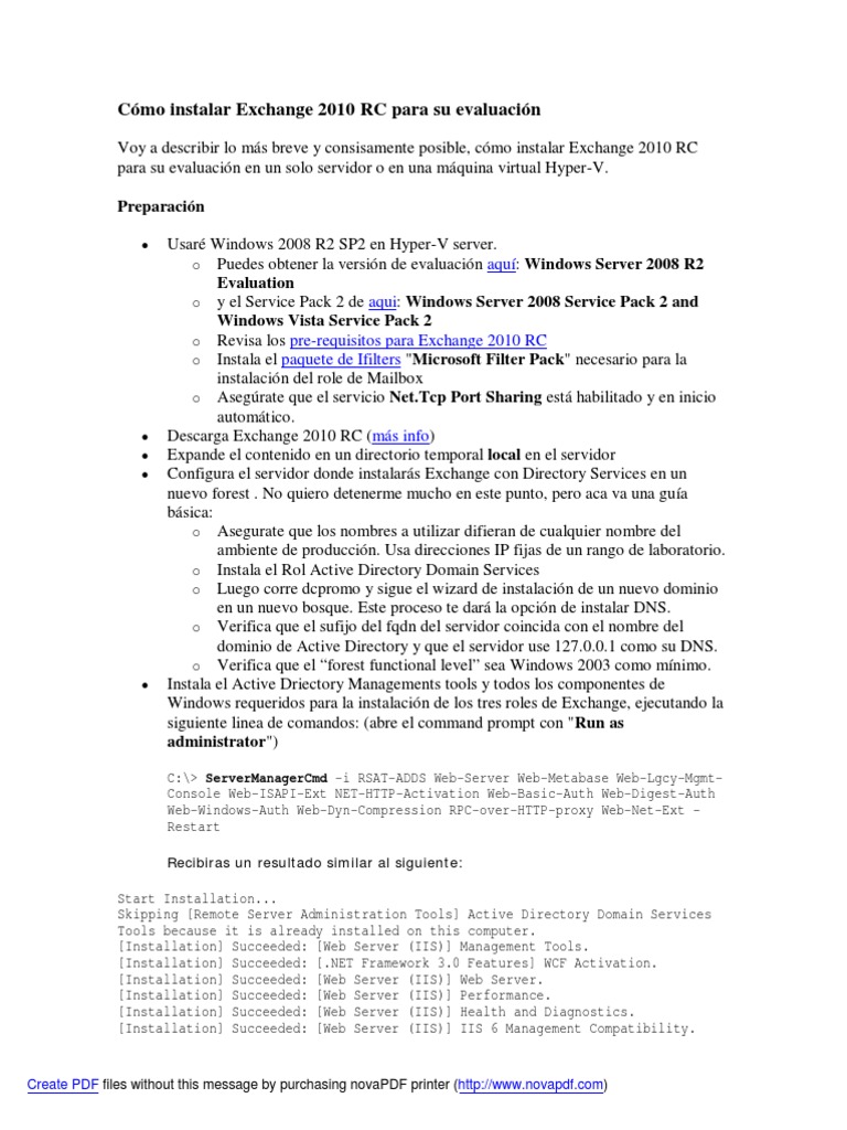 Instalación de Exchange 2010 RC | PDF | Servidor Microsoft Exchange ...