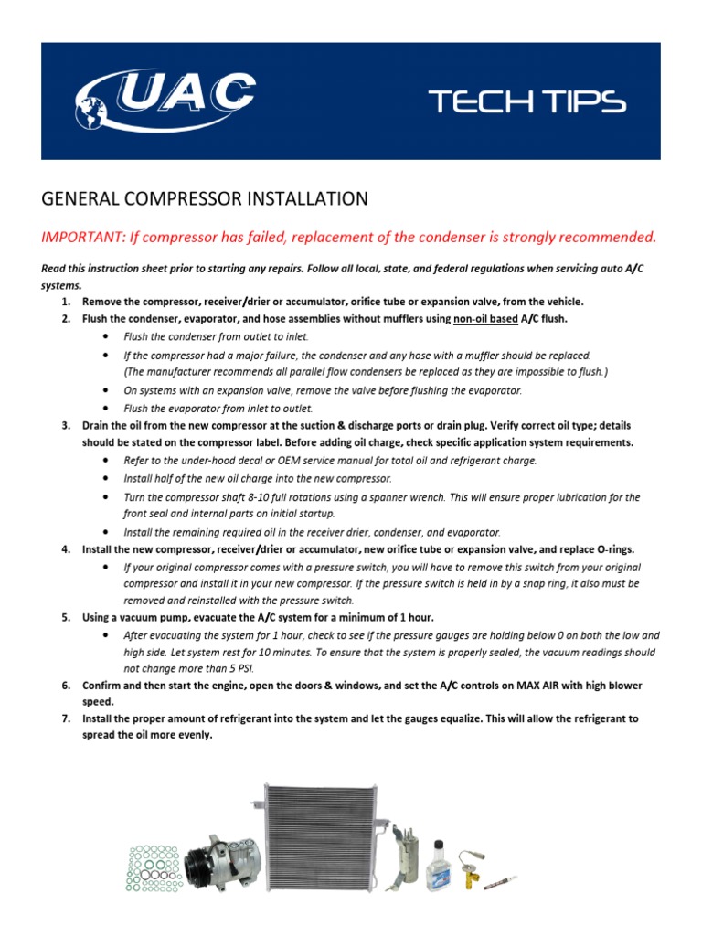 A/C Compressor Installation Guide | PDF | Tools | Chemical Engineering