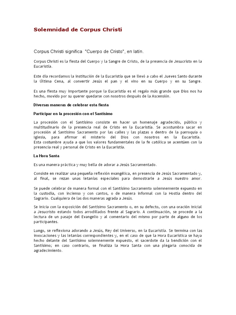 Solemnidad de Corpus Christi: Eucaristía y Fe | PDF | eucaristía | Misa ...