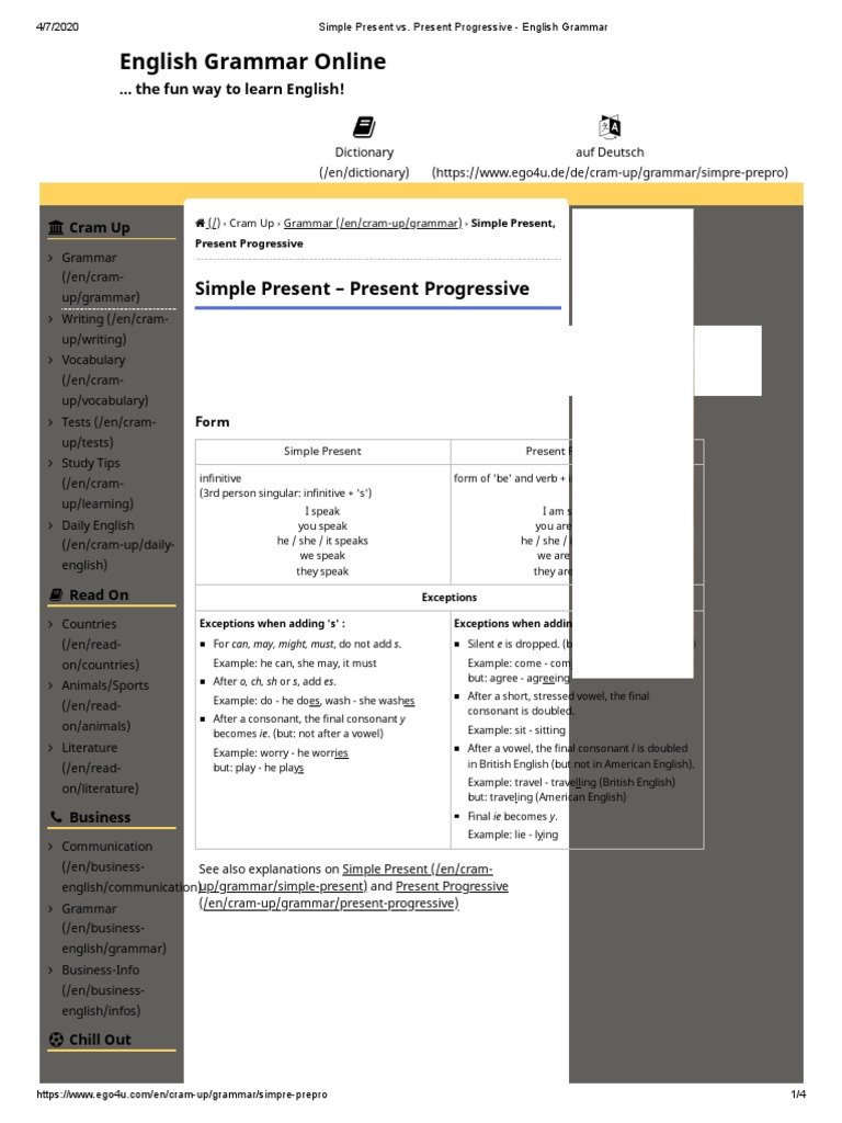 Simple Present vs. Present Progressive | PDF | English Language | Grammar