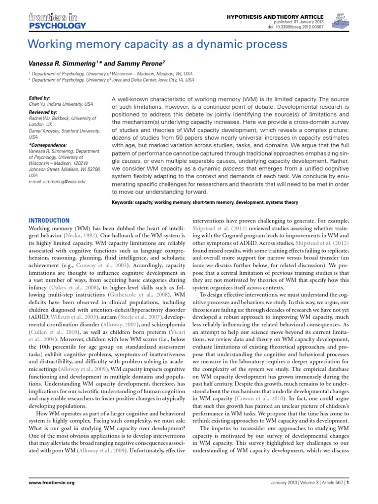 Working Memory Capacity As A Dynamic Process: Vanessa R. Simmering and ...