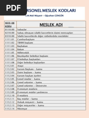 Guncel Personel Meslek Kodu Kodlari Ogsmm Pdf