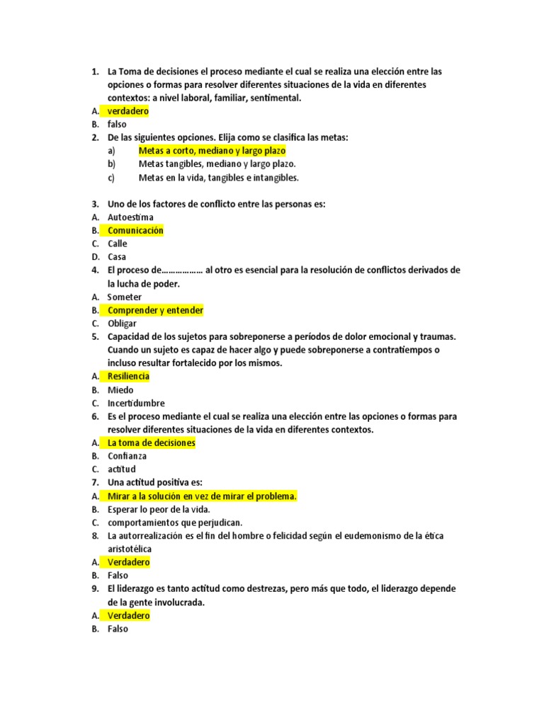 Examen de Desarrollo Personal y Liderazgo | PDF | Autoestima | Toma de ...