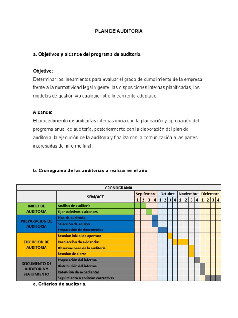 Plan de Auditoria | PDF | Auditoría | Sistema de manejo de calidad