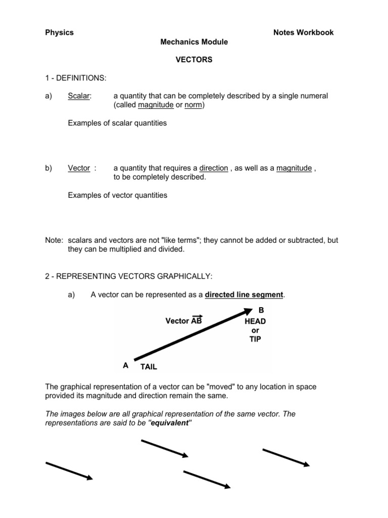 Physics - Mechanics - Vectors - Notes - Part 1 | PDF | Teaching Methods ...