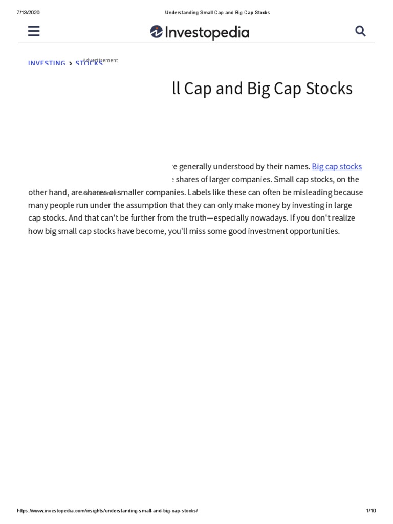 Understanding Small Cap and Big Cap Stocks PDF Market