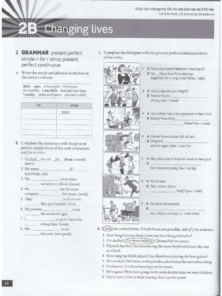 2b Grammar Present Perfect For Since