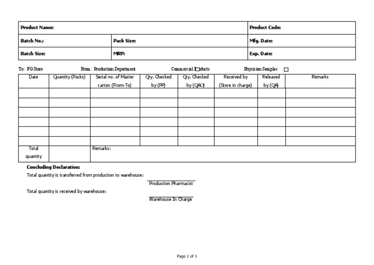 Finished Product Transfer Note PDF