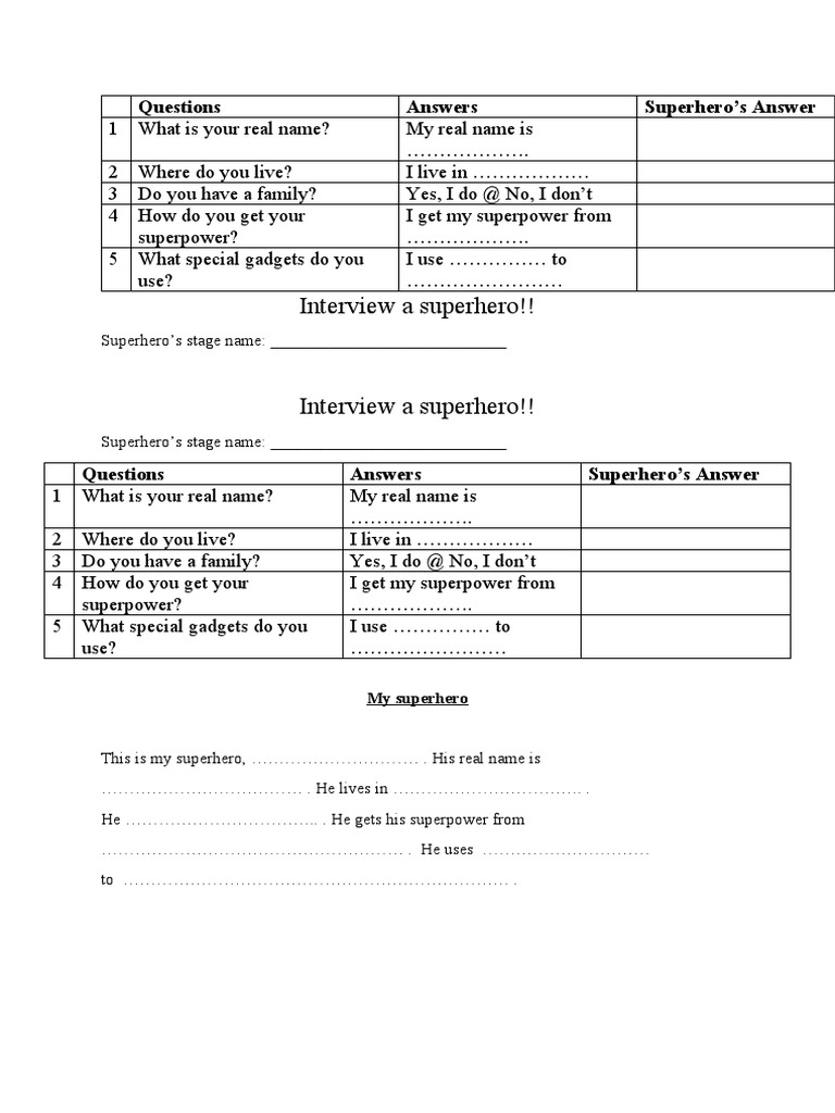 Superhero Interview Questions for Kids | PDF