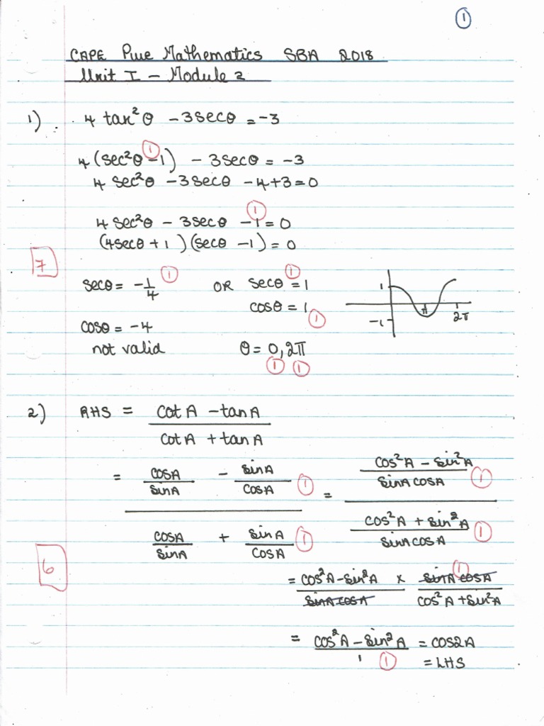 HC Pure Maths Sba 2018 Unit 1 Mod 2 Solutions | PDF