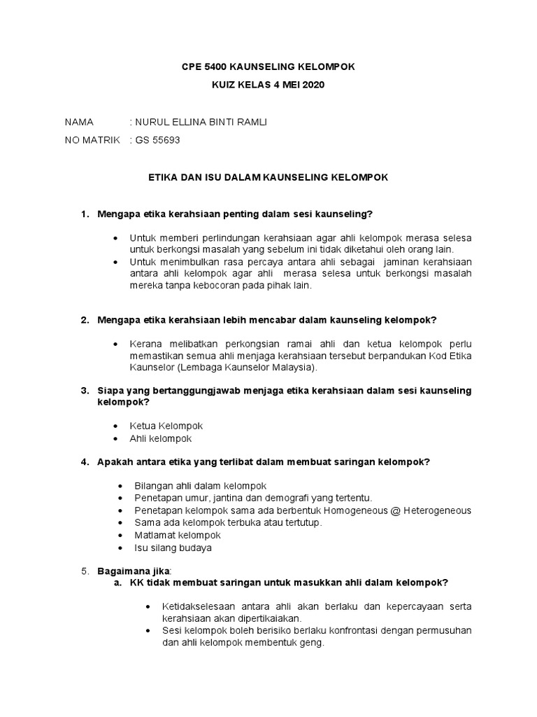 Kuiz Kaunseling Kelompok Pdf