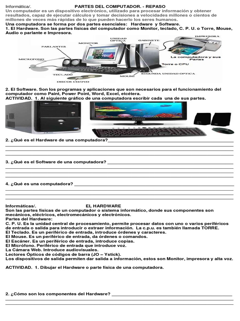 Partes del Computador y Software Básico | PDF | Periférico | Hardware ...