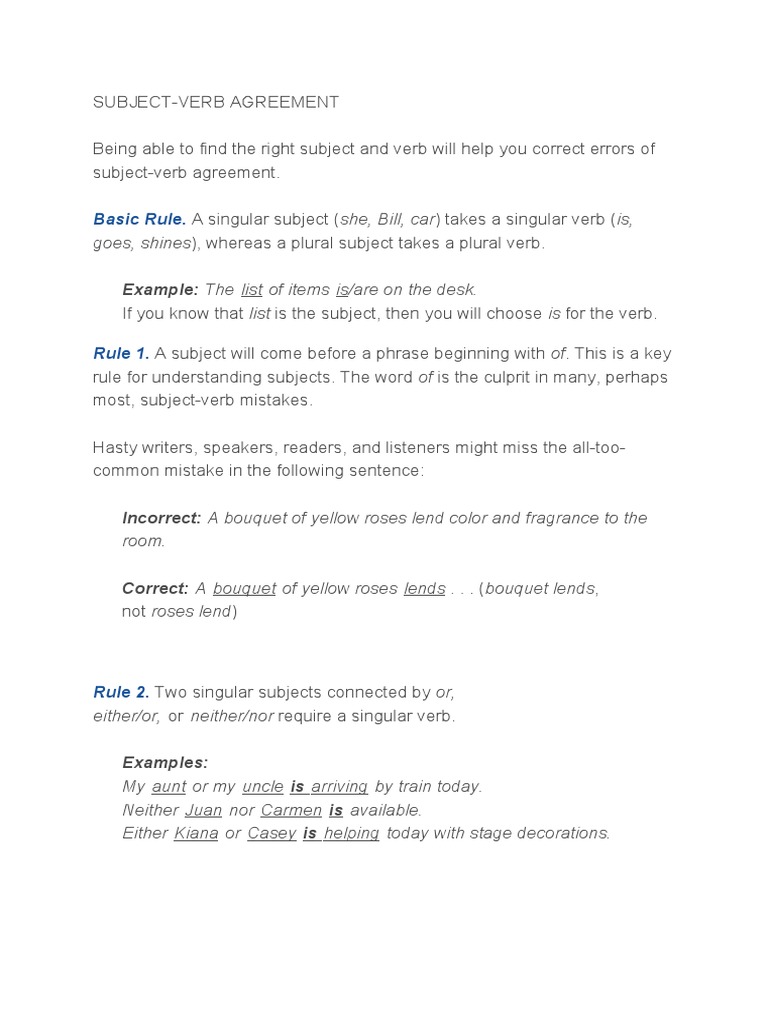Basic Rule.: Example: The List of Items Is/are On The Desk | PDF ...