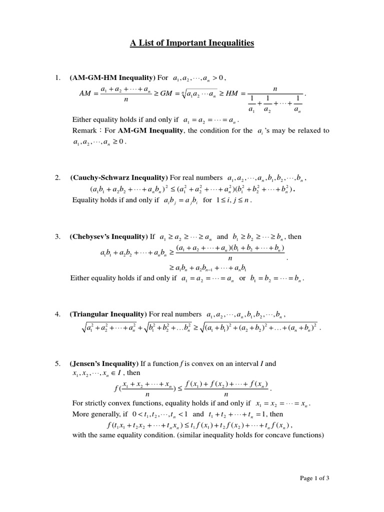 Key Mathematical Inequalities Explained | PDF | Convex Geometry ...