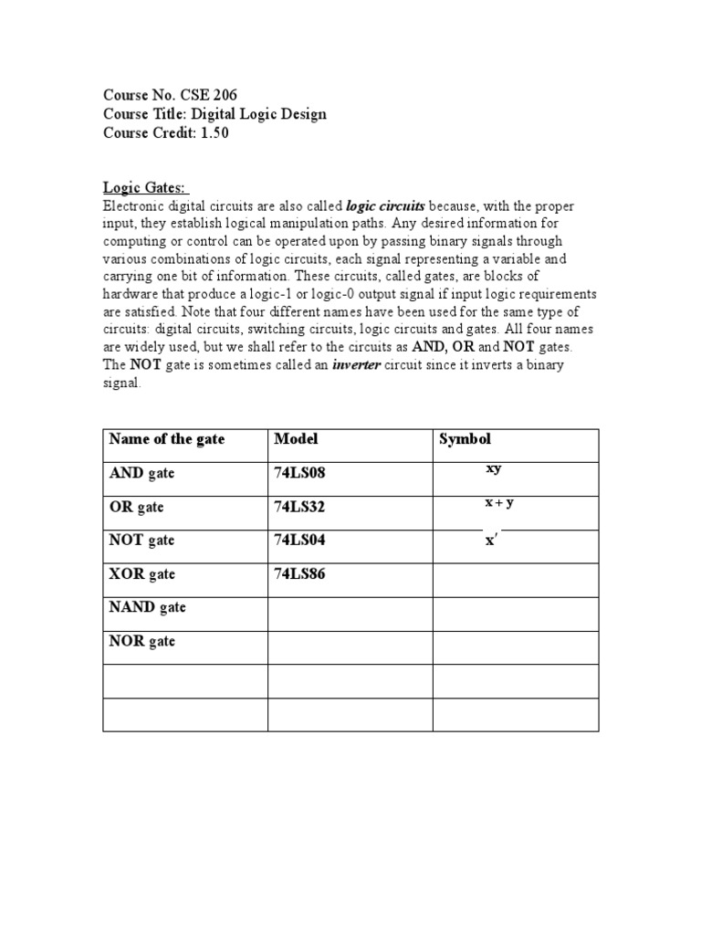 Digital Logic Design Course Overview | PDF | Computers