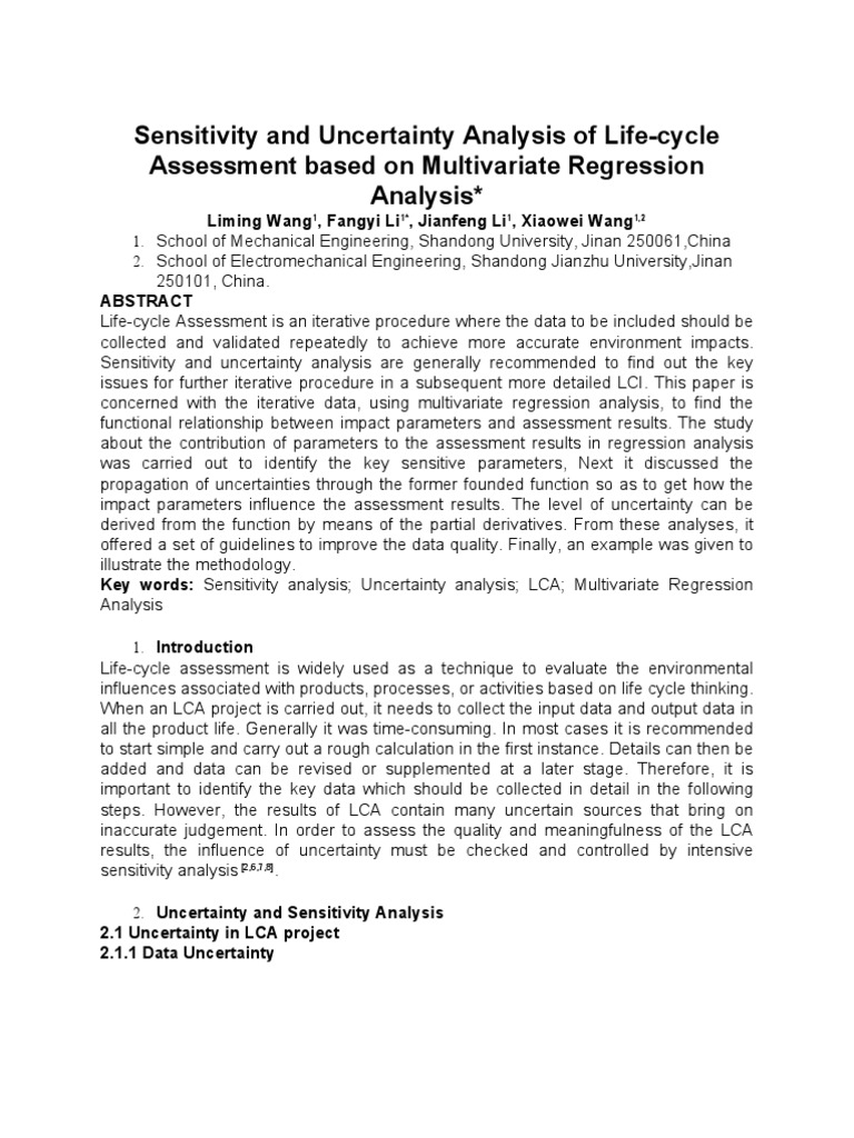 LCA Sensitivity and Uncertainty Analysis | PDF | Life Cycle Assessment ...