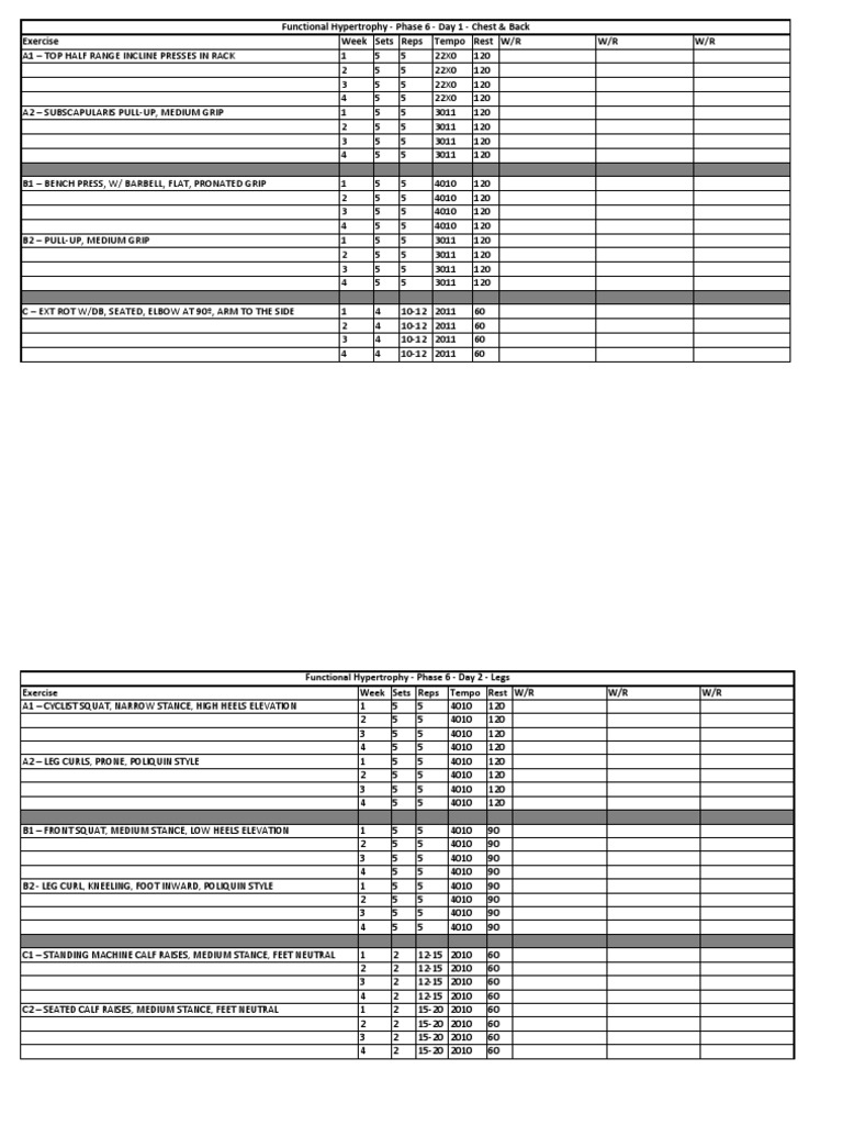 Functional Hypertrophy Workout Plan | PDF | Limbs (Anatomy) | Recreation