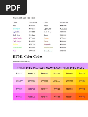 Web Safe Color Chart