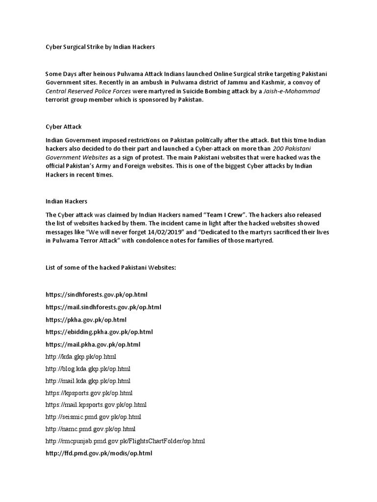 Cyber Surgical Strike PDF Cyberwarfare Security