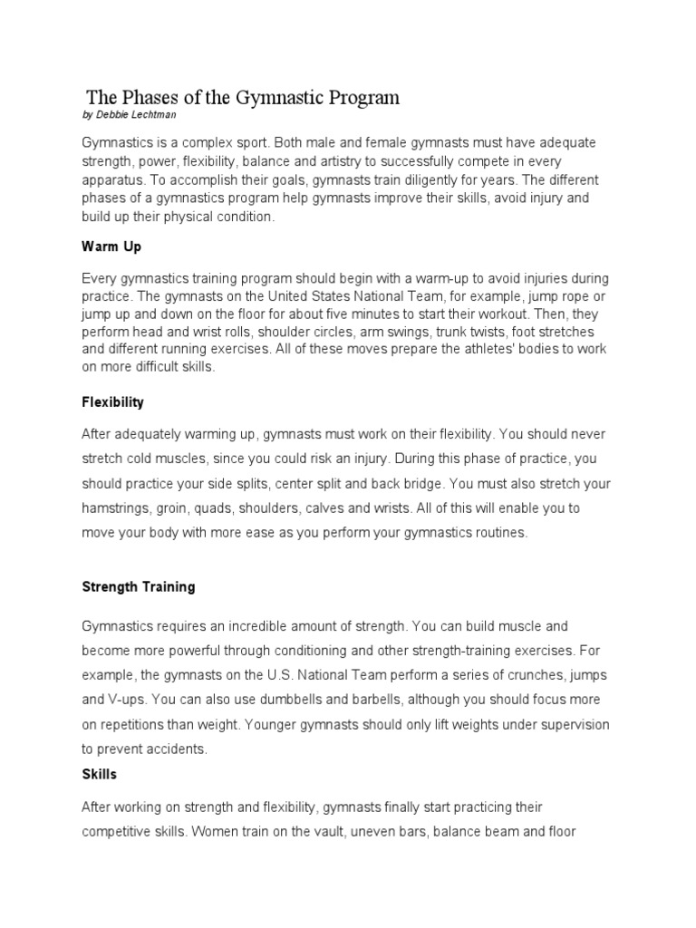 The Phases of The Gymnastic Program PDF Gymnastics Strength Training