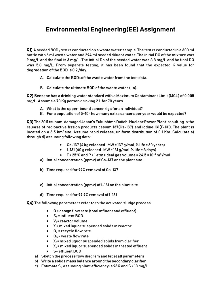 Environmental Engineering (EE) Assignment | PDF | Desalination ...