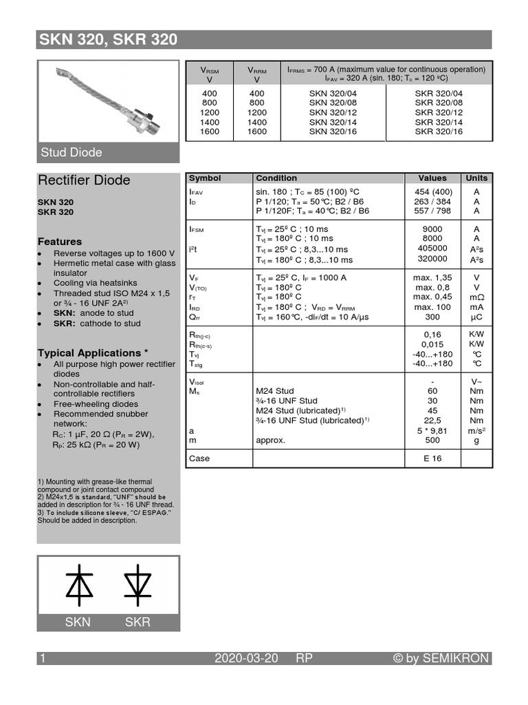SKN 320, SKR 320: Rectifier Diode | PDF | Intellectual Property | Trade ...