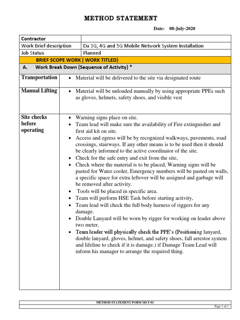 Method Statement | PDF | Electrical Connector | Crane (Machine)