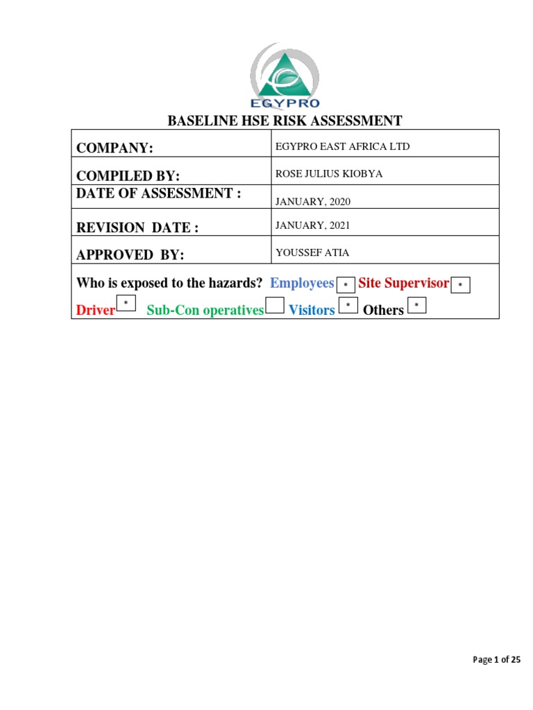 Baseline HSE Risk Assessment Report | PDF | Risk Assessment | Risk